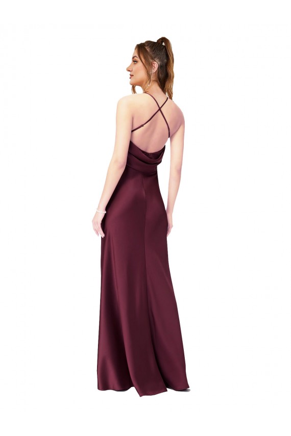 Affordable Silky Satin Black Sheath V-Neck Long Sleeveless Evening Dress UK