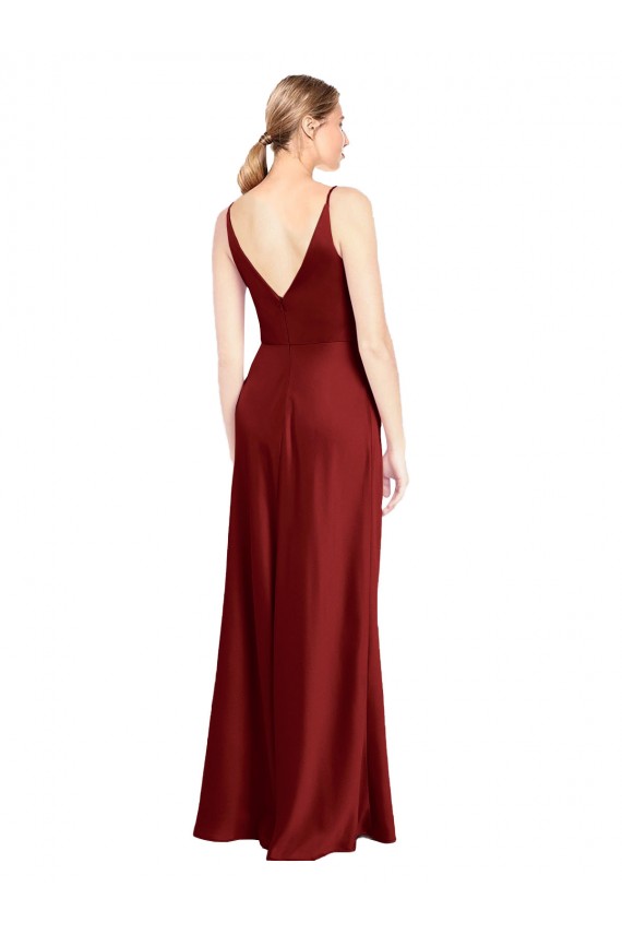 Affordable Stretch Satin Burgundy A-Line Spaghetti Straps Long Evening Dress UK