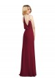 Affordable Soft Chiffon Burgundy A-Line V-Neck Long Maxi Evening Dress UK