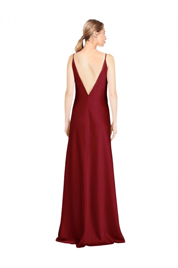 Affordable Stretch Satin Burgundy A-Line V-Neck Long Evening Dresses UK