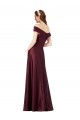 Affordable Satin Burgundy Gold A-Line Off the Shoulder Long Evening Dress UK