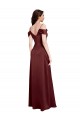 Affordable Stretch Satin Burgundy Gold A-Line Off the Shoulder Long Wedding Party Dress UK