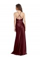 Affordable Stretch Satin Burgundy Gold A-Line Spaghetti Straps Long Evening Dress UK