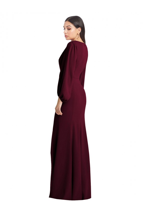 Affordable Stretch Crepe Burgundy Gold Trumpet V-Neck Long Semi Formal Evening Dress UK