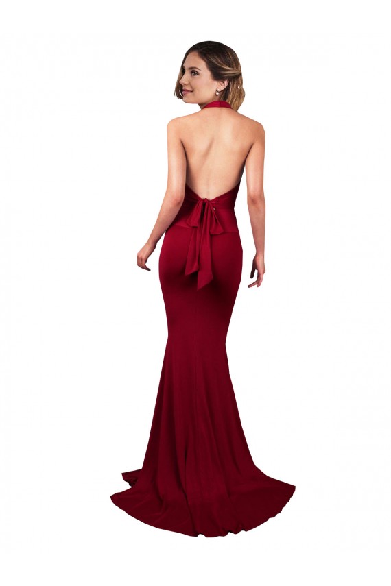 Affordable Spandex Burgundy Mermaid Halter Neck Long Sexy Evening Dress UK