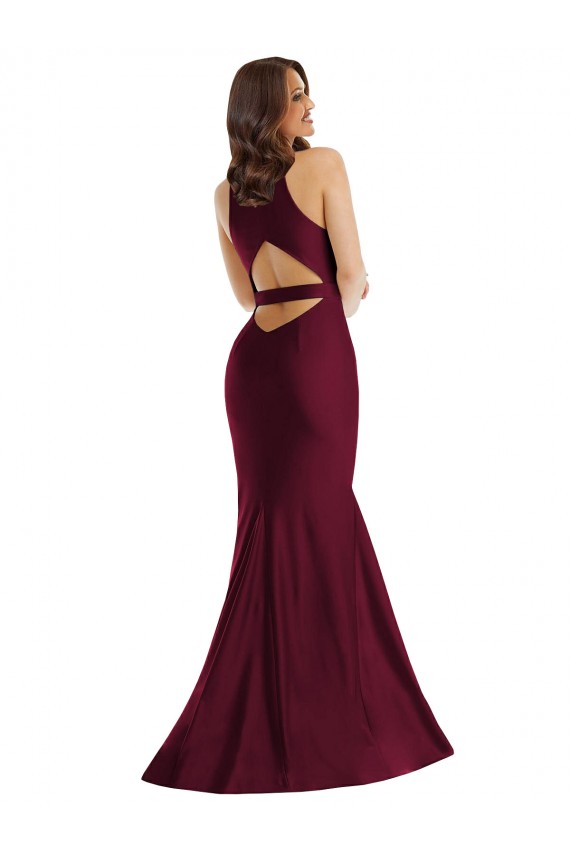 Affordable Silky Satin Burgundy Mermaid V-Neck Long Sexy Plus Size Evening Dress UK