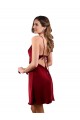 Affordable Silky Satin Burgundy Sheath Cowl Neck Midi Length Sexy Evening Dress UK