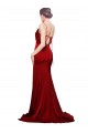 Affordable Stretch Satin Burgundy Sheath Spaghetti Straps Sweep Train Evening Dress UK