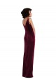 Affordable Stretch Velvet Burgundy Sheath V-Neck Long Maxi Evening Dress UK