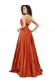 Affordable Silky Satin Burnt Orange A-Line Round Neck Sweep Train Evening Dress UK