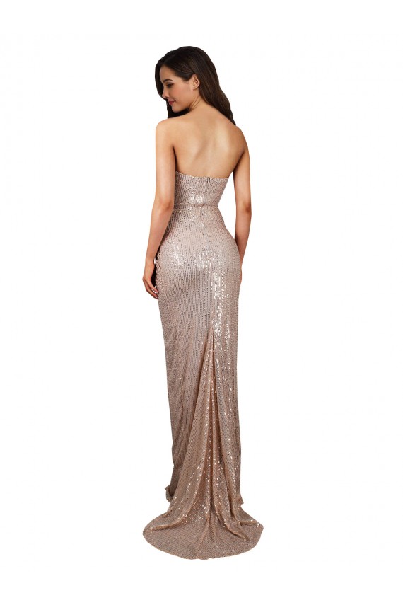 Affordable Sequin Champagne Mermaid Scoop Neck Long Sexy Evening Dress UK