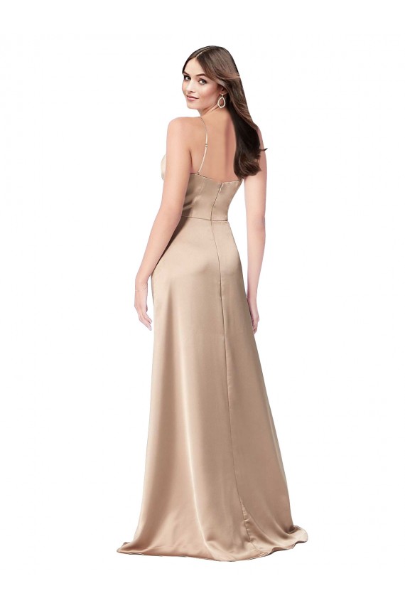 Affordable Silky Satin Champagne Pink A-Line Spaghetti Straps Long Evening Dress UK