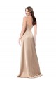 Affordable Silky Satin Champagne Pink A-Line Spaghetti Straps Long Evening Dress UK