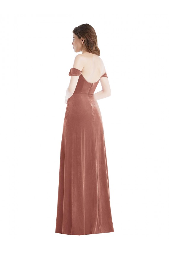 Affordable Stretch Velvet Cinnamon Rose A-Line Off the Shoulder Long Maxi Evening Dress UK