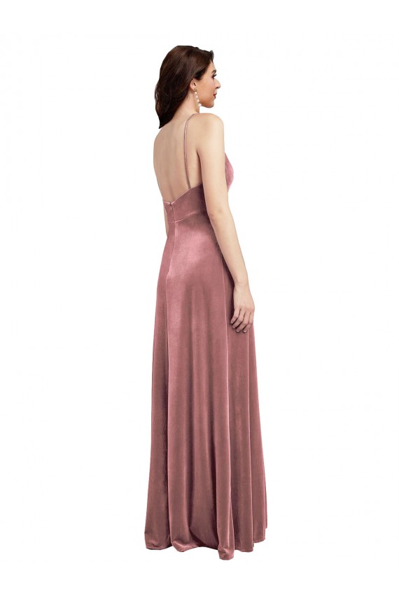 Affordable Stretch Velvet Cinnamon Rose A-Line V-Neck Long Sexy Evening Dress UK