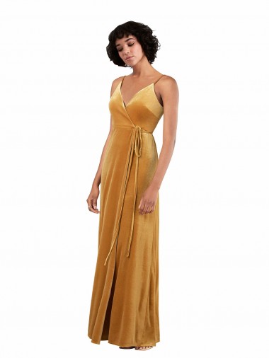 Affordable Stretch Velvet Gold Column V-Neck Long Evening Dress UK