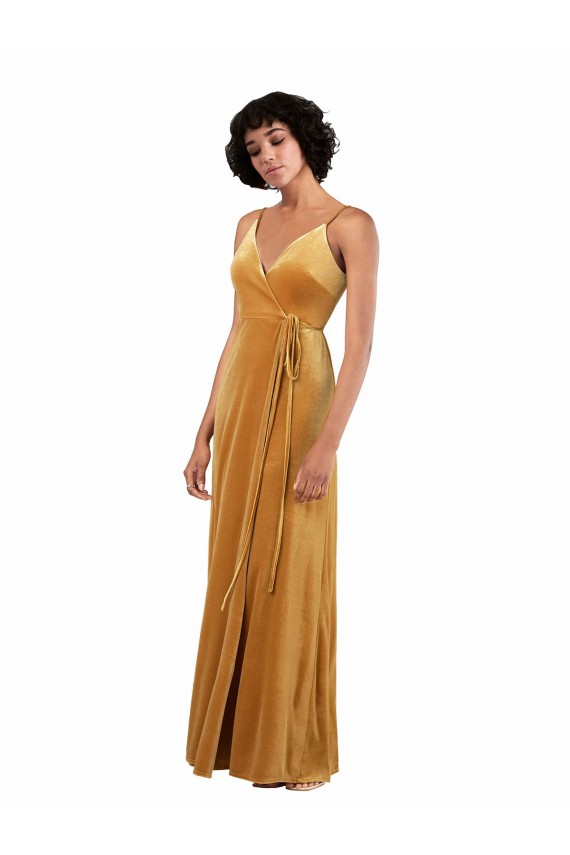 Affordable Stretch Velvet Gold Column V-Neck Long Evening Dress UK