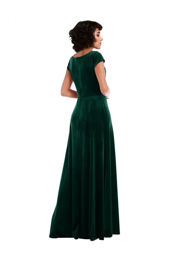 Affordable Stretch Velvet Dark Green A-Line Cowl Neck Long Maxi Evening Dress UK