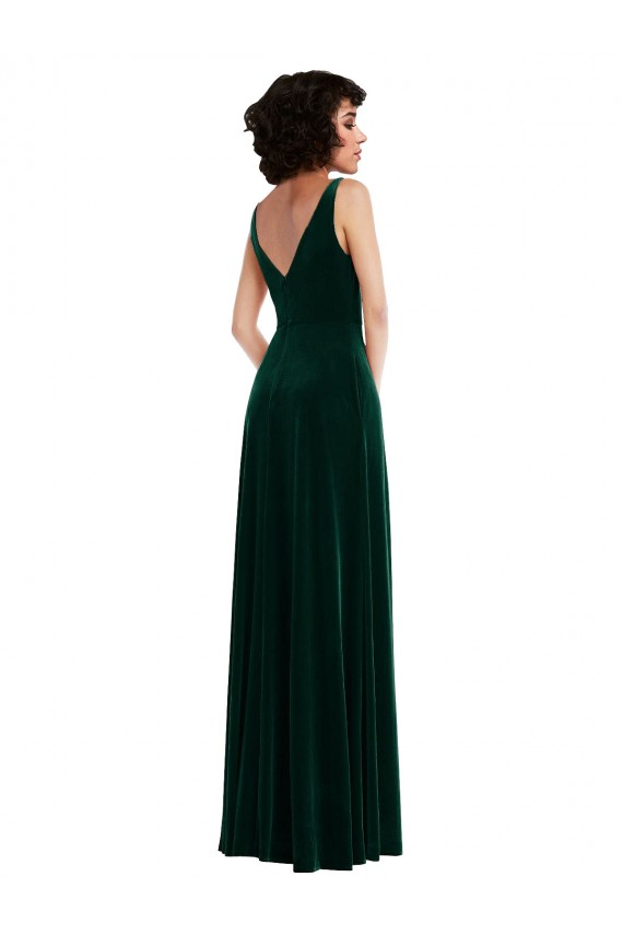 Affordable Stretch Velvet Dark Green A-Line V-Neck Long Maxi Evening Dress UK