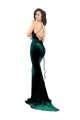 Affordable Stretch Velvet Dark Green Mermaid High Neck Sweep Train Evening Dress UK