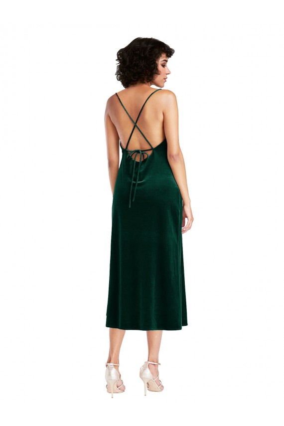 Affordable Stretch Velvet Dark Green Sheath Cowl Neck Midi Length Maxi Evening Dress UK