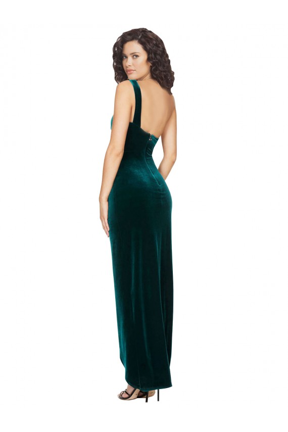 Affordable Stretch Velvet Dark Green Sheath One Shoulder Long Semi Formal Evening Dress UK