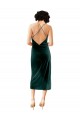 Affordable Stretch Velvet Dark Green Sheath Spaghetti Straps Midi Length Evening Dress UK