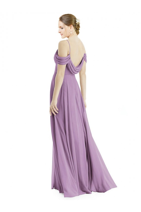 Affordable Soft Chiffon Dark Lavender A-Line Off the Shoulder Long Maxi Evening Dress UK