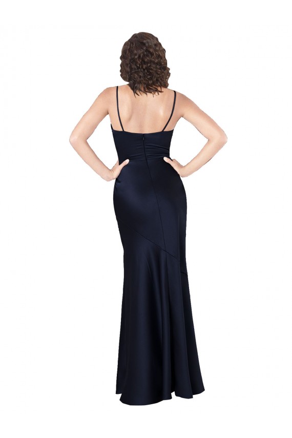 Affordable Silky Satin Dark Navy A-Line Cowl Neck Long Sexy Evening Dress UK