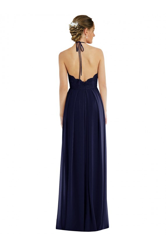 Affordable Soft Chiffon Dark Navy A-Line Halter Neck Long Maxi Evening Dress UK