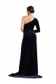 Affordable Stretch Velvet Dark Navy A-Line One Shoulder Sweep Train Evening Dress UK