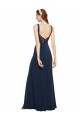 Affordable Stretch Crepe Dark Navy A-Line Round Neck Long Evening Dresses UK