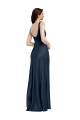 Affordable Stretch Satin Dark Navy A-Line Square Neck Long Bridal Party Dress UK