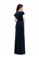 Affordable Stretch Velvet Dark Navy A-Line V-Neck Long Maxi Evening Dress UK