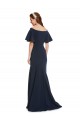 Affordable Stretch Crepe Dark Navy Mermaid Off the Shoulder Long Short Sleeves Evening Dress UK