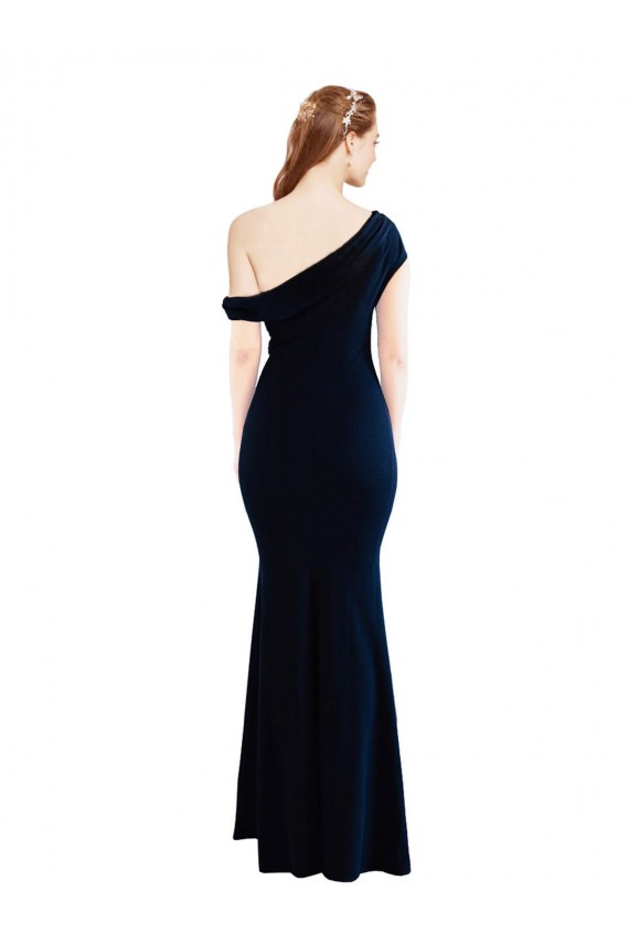 Affordable Stretch Crepe Dark Navy Mermaid One Shoulder Long Evening Dress UK