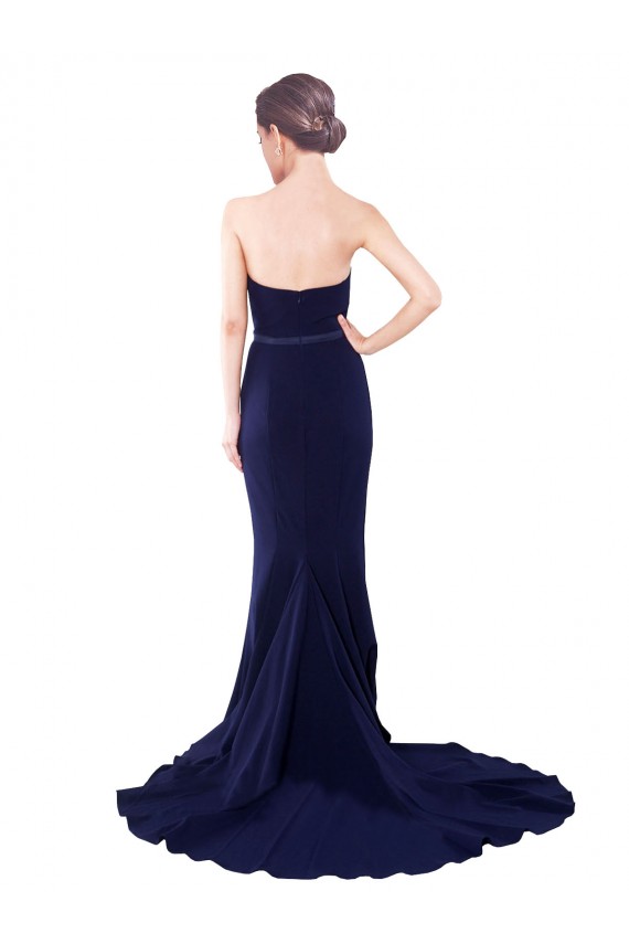 Affordable Stretch Crepe Dark Navy Mermaid Sweetheart Sweep Train Semi Formal Evening Dresses UK