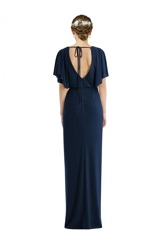 Affordable Spandex Dark Navy Sheath Bateau Neck Long Maxi Evening Dress UK