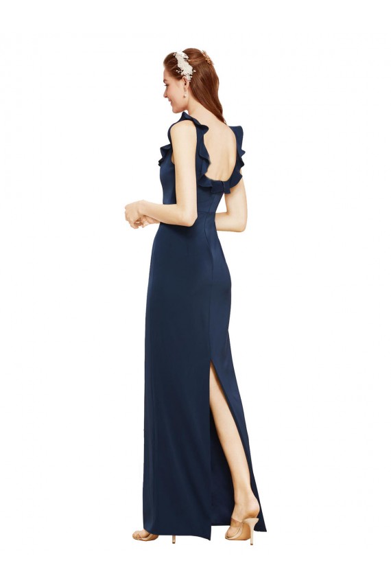 Affordable Stretch Crepe Dark Navy Sheath Scoop Neck Long Evening Dress UK