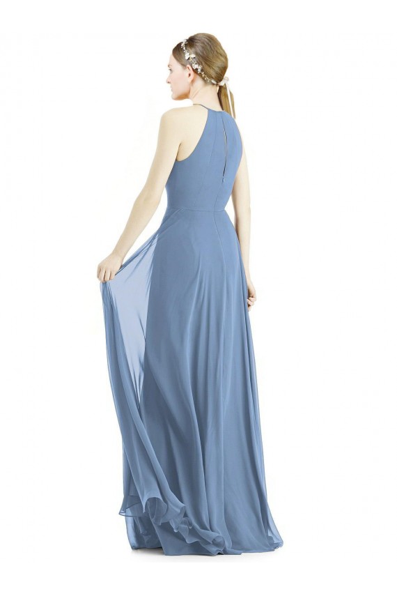 Affordable Soft Chiffon Dusty Blue A-Line Halter Neck Long Maxi Evening Dresses UK