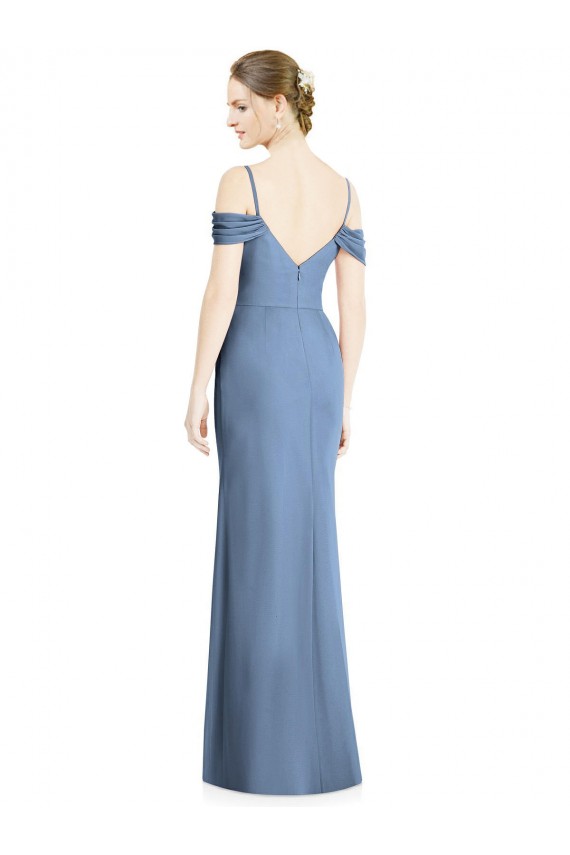 Affordable Soft Chiffon Dusty Blue A-Line Off the Shoulder Long Cold Shoulder Evening Dress UK