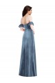 Affordable Stretch Velvet Dusty Blue A-Line Off the Shoulder Long Semi Formal Evening Dress UK