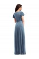 Affordable Stretch Velvet Dusty Blue A-Line V-Neck Long Maxi Evening Dress UK