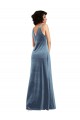 Affordable Stretch Velvet Dusty Blue Sheath Cowl Neck Long Maxi Evening Dress UK