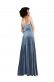 Affordable Stretch Velvet Dusty Blue Sheath Cowl Neck Long Sleeveless Maxi Evening Dress UK