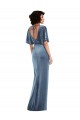 Affordable Stretch Velvet Dusty Blue Sheath Long Maxi Evening Dress UK