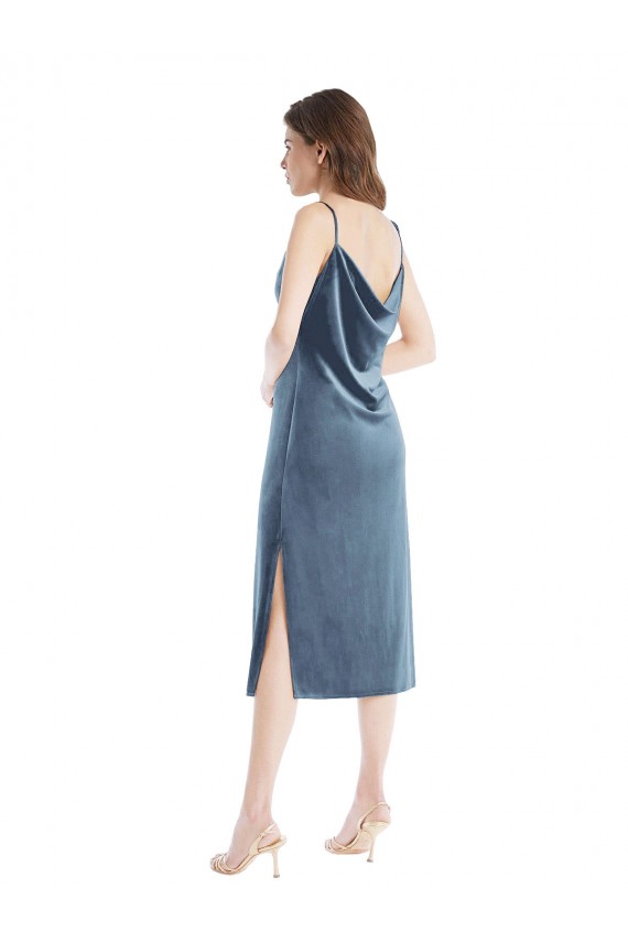 Affordable Stretch Velvet Dusty Blue Sheath One Shoulder Long Maxi Evening Dress UK