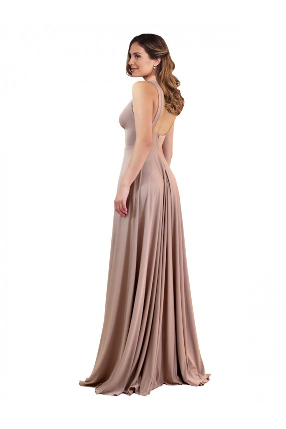 Affordable Spandex Dusty Pink A-Line V-Neck Long Sexy Evening Dress UK