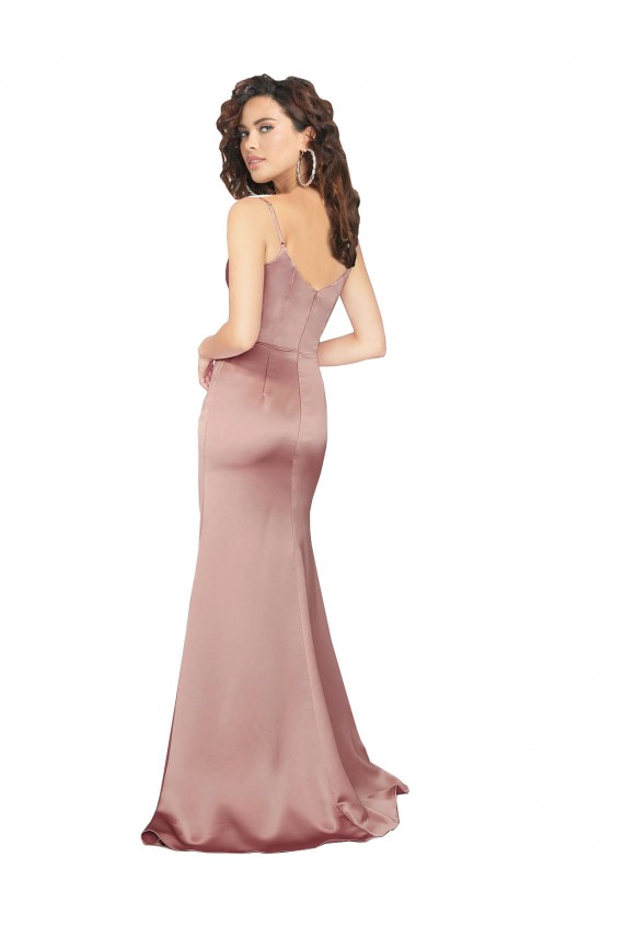 Affordable Silky Satin Dusty Pink Sheath V-Neck Long Evening Dress UK