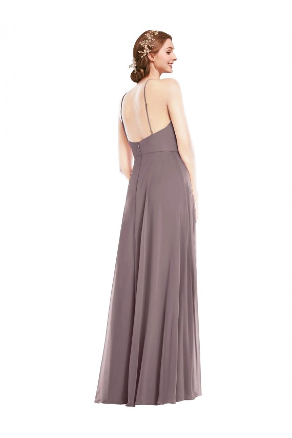 Affordable Soft Chiffon Dusty Rose A-Line Halter Neck Long Maxi Evening Dress UK